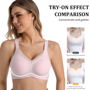 Pink seamless V-neck sports bra with wide straps for lifting and shaping effect