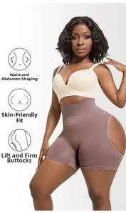 Detail view of high waist coffee shapewear showing tummy control and butt lifting effect