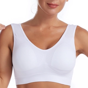 Soutien-gorge de sport blanc respirant avec col en V et large bande de maintien