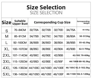 Tabella taglie dettagliata per reggiseno sportivo taglie forti da S a 5XL con misure