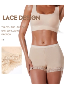 Détails de la dentelle sur le short sculptant sans couture couleur chair pour femme