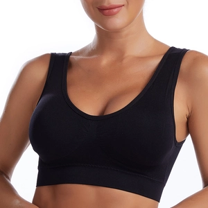 Soutien-gorge de sport noir sans couture avec larges bretelles pour yoga et fitness