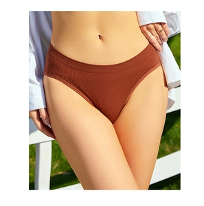 Detailed close-up of brown ribbed seamless panties with cotton gusset on a sunny background