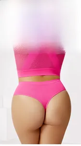 Detail of pink seamless thong with honeycomb texture and high-cut sporty mesh design