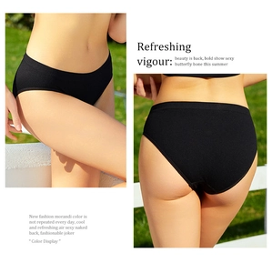 Detailed close-up of seamless black ribbed cotton panties with low-waist elastic design