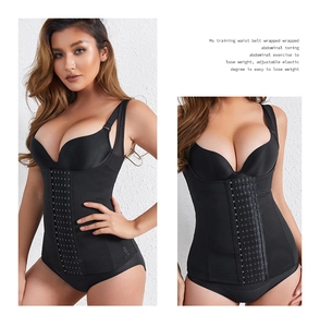 Detail of adjustable hook-and-eye closures on a black high-elasticity body shaper vest