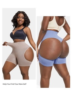 Detail of high waist tummy control shorts with lifting cutout and elastic shapewear fabric