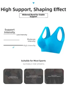 Détails du soutien-gorge de sport bleu avec maintien élevé et large bande élastique