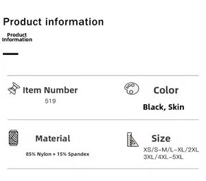 Detailed size chart and fabric specs for high waist shaper shorts in black and beige