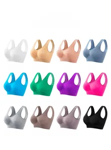 Grille de brassières de sport sans couture en douze couleurs avec larges bretelles