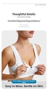 Close-up of front zipper closure with skin protective layer on white sports bra