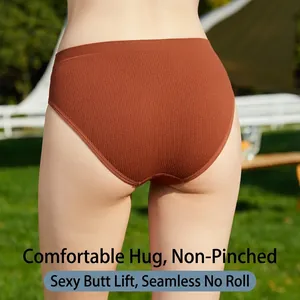 Caramel ribbed cotton panties for women with high elasticity and full coverage design