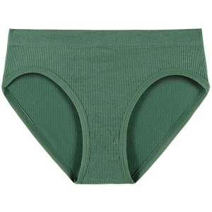 Deep green ribbed knit cotton panties for women with seamless high elasticity design