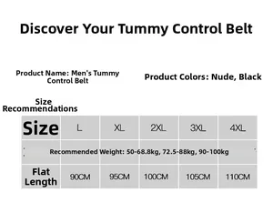 Tableau des tailles pour gaine amincissante homme, guide de L à 4XL avec spécifications