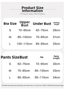 Detailed size chart for high-impact sports bra and fitness shorts set in S, M, L