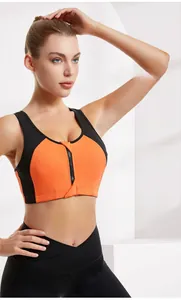 Detail view of the high-impact sports bra featuring a front zipper and 3D molded cups