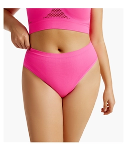 Detail of seamless pink thong and sports bra with breathable triangle mesh texture