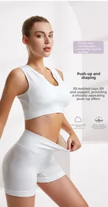 Detail of high-stretch ribbed white sports bra with 3D cups and wire-free support