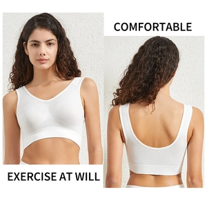 Vue avant et arrière du soutien-gorge de sport blanc sans couture à larges bretelles