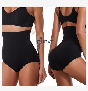 Front and side view of black high-waisted shaping panties for tummy control and hip lift