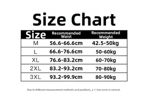 Guide des tailles pour culotte gainante rembourrée, tailles M à 3XL et poids conseillés