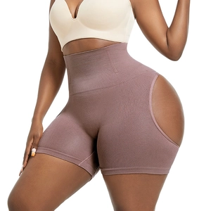 High-waist seamless tummy control shaping panties with butt-lifting cut-out design