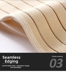 Vue macro des bords sans couture et de la texture renforcée d'une ceinture amincissante beige