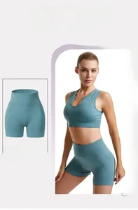 Close-up of ribbed fabric high waist sports shorts and blue athletic suit detail