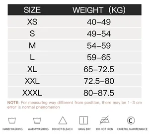 Detailed waist trainer size guide chart from XS to 3XL with weight range in kilograms