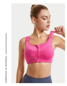 Detailed macro view of breathable sports bra fabric with front zipper and wide straps