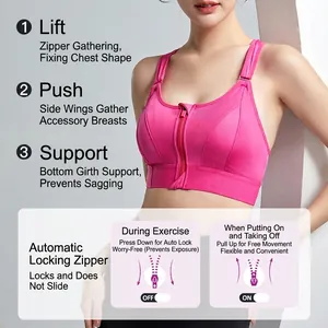 Reggiseno sportivo rosa con cerniera frontale per supporto yoga ad alto impatto