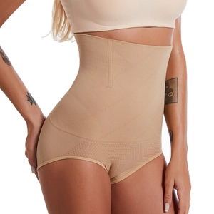High-waisted tummy control shapewear for women in beige with breathable elastic fabric