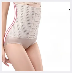 Detail of adjustable hook-and-eye closure and breathable mesh fabric on waist trainer