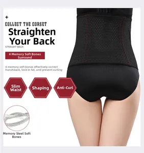 Back view of waist trainer featuring 4 memory steel bones and breathable mesh fabric