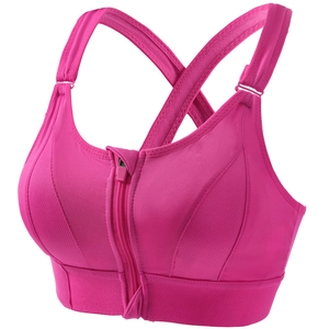 Reggiseno sportivo rosa taglie forti con zip frontale e spalline incrociate per yoga