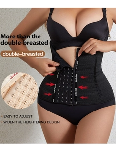 Detail of adjustable multi-breasted closure on breathable high-elastic waist trainer belt