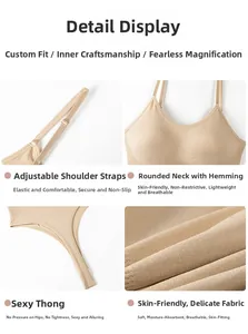Détail des bretelles réglables et tissu doux sans couture sur le body amincissant beige
