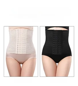Detail of high-waist waist trainer featuring breathable mesh and multi-row hook-and-eye closures