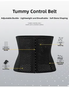 Detail of waist trainer with multi-row hooks, breathable mesh and steel bone support