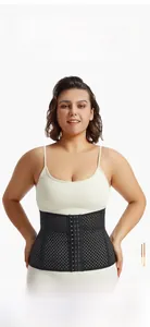 Detail of breathable black mesh abdominal belt with three rows of adjustable hooks