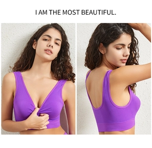 Détails du soutien-gorge de sport violet sans couture avec larges bretelles et col en V