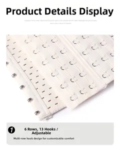 Detail of shapewear extender with 6 rows and 13 hooks in skin-tone elastic fabric