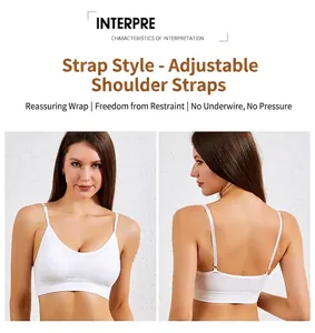 Dettaglio del reggiseno sportivo bianco senza cuciture con spalline sottili regolabili