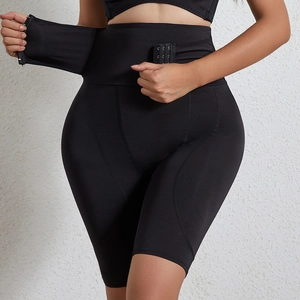 Schwarze Formhose mit hoher Taille und verstellbarem Hakenverschluss zur Bauchkontrolle