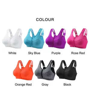 Professional front-zip sports bra in seven vibrant colors with breathable mesh fabric