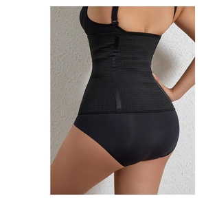 Detail of breathable mesh fabric and support bones on black waist trainer belt