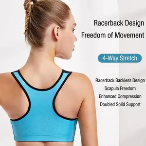 Bright blue high-impact sports bra with black trim and Y-shaped racerback design