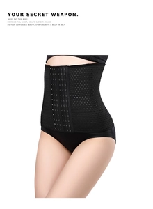 Detail of 10-row hook closure and breathable mesh fabric on black waist trainer