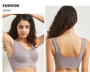 Détails du soutien-gorge de sport sans couture gris-violet avec col en V et dos en U