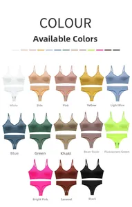 Seamless knitted rib bra and thong sets available in 13 vibrant colors display